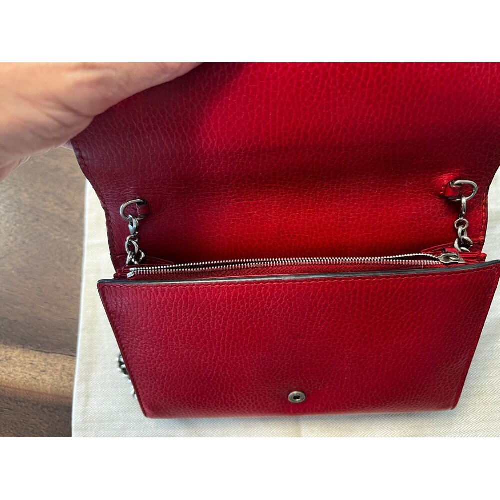 Gucci Dionysus Red Leather Crossbody Wallet With Chain Strap & Snake Buckle Deta - Picture 4 of 14